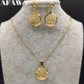 Ensemble de bijoux en acier inoxydable arbre de vie pour femme boucles d'oreilles en or ensembles
