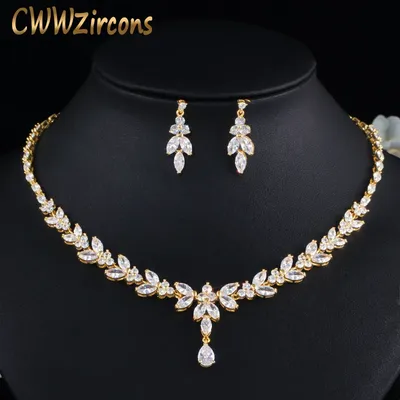 CWWZircons – collier en forme de feuille de zircone cubique pour femmes ensemble de bijoux de