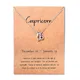 Collier pendentif pour femme carte de message 12 constellations capricorne vebra bijoux