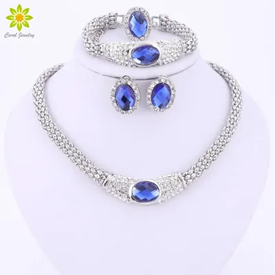 Ensembles de bijoux à la mode pour femmes pendentif narbleu collier en cristal boucles