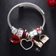 Bracelet à breloques en cristal pour femmes couleur argent chaîne lèvres rouges grand cœur