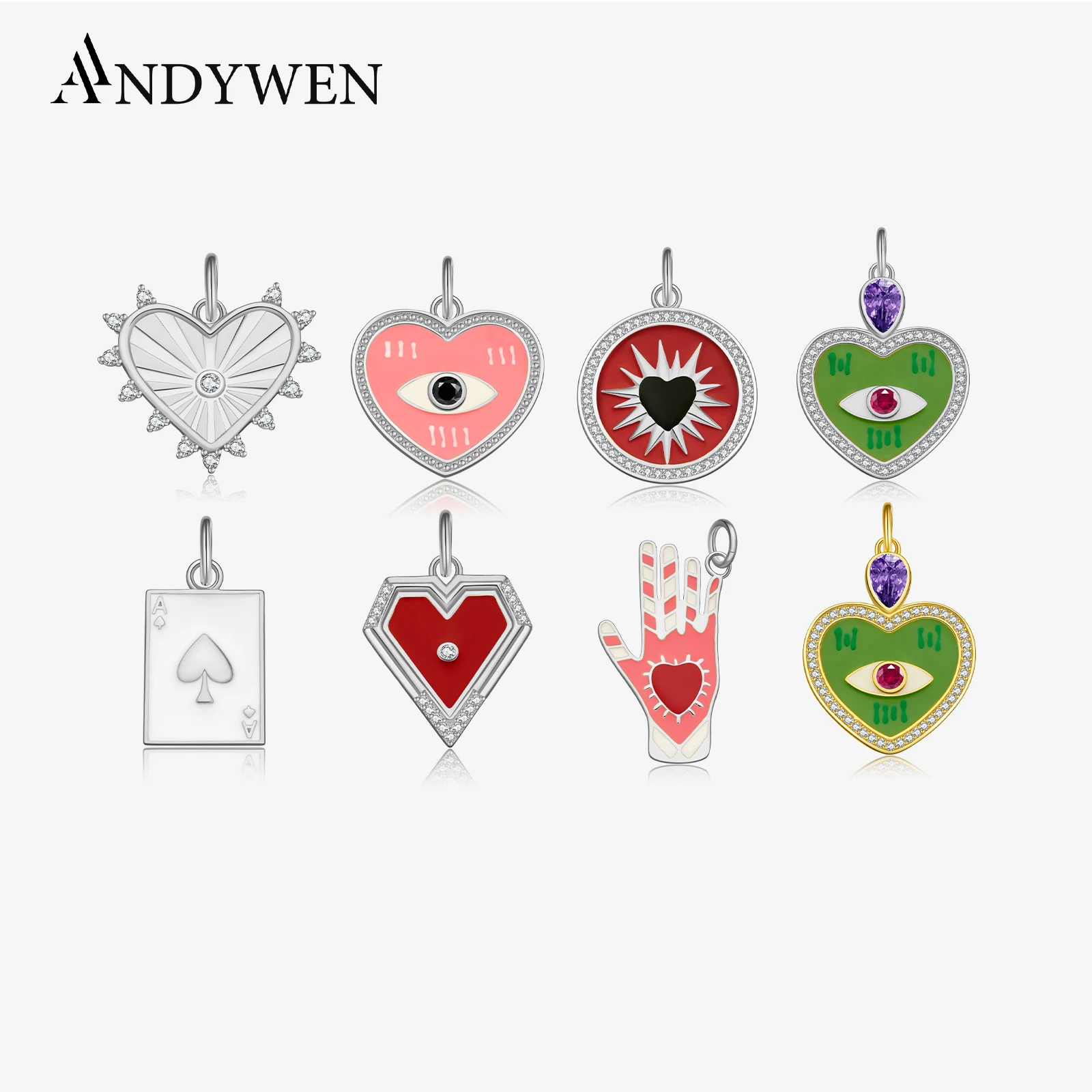 ANDYWEN 925 argent Sterling or coeur rouge pendentif rond bijoux fins cadeau coloré printemps émail arc-en-ciel Rock Punk cadeau de mariage