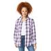 Plus Size Women's Plaid Flannel Shirt by ellos in Purple Ivory Plaid (Size M)