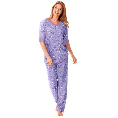 Plus Size Women's Printed Henley PJ Set by Dreams & Co. in Soft Iris Hearts (Size 5X) Pajamas