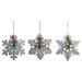 Transpac Wood 12 in. Silver Christmas Snowflake with Iron Accent Ornament Set of 3