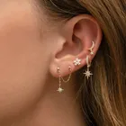 Aide-boucles d'oreilles en argent Sterling 925 deux cercles pour femmes Zircon étoile pendentif