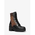 Michael Kors Brea Leather and Logo Jacquard Combat Boot Brown 6