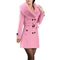 Womens Coats Faux Fur Collar Casual Lapel Fake Wool Coat Trench Jacket Long Sleeve Ladies Autumn Winter Fashion Overcoat Pink