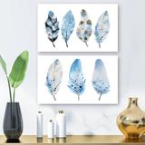 East Urban Home Blue Boho Feathers Blue Boho Feathers - 2 Piece Wrapped Canvas Painting Set Canvas in Blue/White | 24 H x 20 W x 1 D in | Wayfair