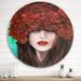 East Urban Home Portrait Of A Young Woman w/ Red Flowers - Modern Metal Circle Wall Art Metal in White | 36 H x 36 W x 1 D in | Wayfair