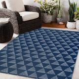 Blue/Navy 96 x 0.08 in Area Rug - Dakota Fields Curtiss Geometric Navy/White Indoor/Outdoor Area Rug Polyester | 96 W x 0.08 D in | Wayfair