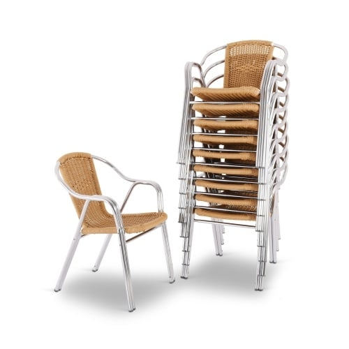 Bistrostuhl 10er-Set, Outdoor-Stapelstuhl mit Armlehnen, Polyrattan, in Natur, stabiles Alugestell, Raburg Vita Image