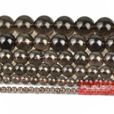 Perles de Quartz noir fumé lisse en pierre naturelle fil de 16 pouces 6/8/10/12mm taille au choix