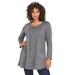 Plus Size Women's Long-Sleeve Two-Pocket Soft Knit Tunic by Roaman's in Medium Heather Grey (Size 5X) Shirt