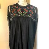 Zara Dresses | Floral Mesh Sleeves Embroidered Dress From Zara. | Color: Black/Red | Size: Xs