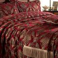 Shiraz Throw Bed Runner - Burgundy Red and Gold - Embroidered Damask Jacquard - Gold Twisted Loop Fringing - Non-Slip Lining - 100% Polyester - 130 x 170cm (51" x 67" inches) - Made by Riva Paoletti