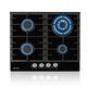 Thermomate GHBG604 Built-in 4 Burners Gas Hob, 60cm Black Tempered Glass Gas Cooktop with Cast Iron Supports, NG/LPG Convertible, 8000W