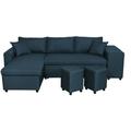 Canapé d'angle oslo convertible avec coffre et poufs droit en tissu bleu - Bleu pétrole