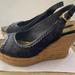 Louis Vuitton Shoes | Louis Vuitton Black Denim Espadrille Wedges Size 38.5-8.5 Open-Toe Ankle Strap | Color: Black/Gold | Size: 38.5eu