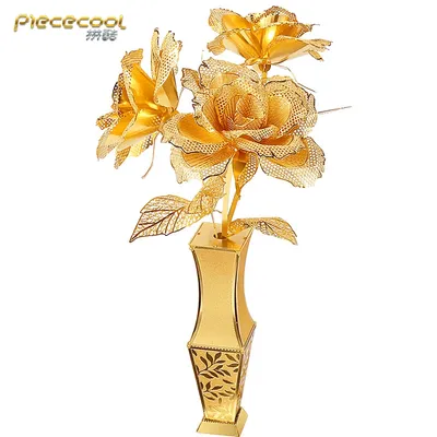 Piececool-Puzzle 3D en métal pour enfants modèle de fleur de rose dorée jouets de bricolage