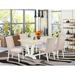 Red Barrel Studio® 6 - Person Acacia Solid Wood Dining Set Wood/Upholstered in White | 30 H x 40 W x 72 D in | Wayfair