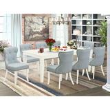 Canora Grey Lawston Butterfly Leaf Rubberwood Solid Wood Dining Set Wood/Upholstered in White | Wayfair 76B799947B9F4494B3D4581F6FF761D9