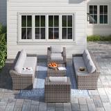 Wade Logan® Biles Wicker Fully Assembled 8 - Person Seating Group w/ Cushions in Gray | 26 H x 94 W x 33 D in | Outdoor Furniture | Wayfair