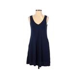Bishuige Casual Dress - A-Line V Neck Sleeveless: Blue Solid Dresses - Women's Size Small