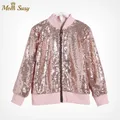 Veste à paillettes en coton pour filles manteau à manches longues pour enfants vêtements solides