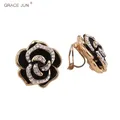 GRACE JUN-Boucles d'Oreilles à réinitialisation en Forme de Fleur de Rose pour Femme Non Percées