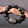 Bracelet en pierre naturelle pour hommes et femmes œil arc-en-ciel obsidienne dragon tortue