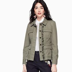Kate Spade Jackets & Coats | Kate Spade Ruffle Army Green Jacket. Sz M | Color: Cream/Green | Size: M