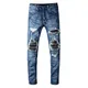 Sokotoo – jean de motard déchiré en cuir PU pour homme pantalon denim slim extensible patchwork