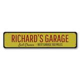 Lizton Sign Shop, Inc Last Chance Garage Custom Aluminum Sign Metal in Gray/Red/Yellow | 4 H x 18 W x 0.04 D in | Wayfair 1539-A418