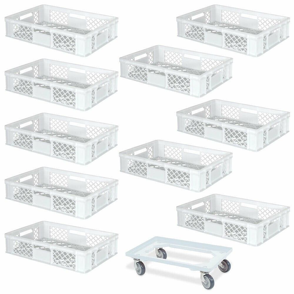 BRB 10 Euroboxen, 600x400x150 mm, lebensmittelecht, weiß + Transportroller Image