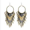 Free People Jewelry | Boho Beaded Hoop Earrings | Color: Black/Gold | Size: Os