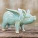 August Grove® Unoss Handcrafted When Pigs Fly' Indonesian Figurine Sculpture Porcelain/ in Blue/Gray/White | 3.5 H x 3 W x 5.5 D in | Wayfair