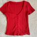 Anthropologie Tops | Anthropologie Red Coral Button Front Tee | Color: Orange/Red | Size: L