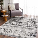 Lyssons 7'10" x 10' Washable Moroccan Black/Gray/Light Gray Washable Area Rug - Hauteloom