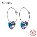 Modian boucles d'oreilles en cristal bleu scintillant pour femmes classique coeur 925 bijoux en