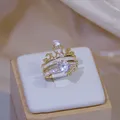 Bague couronne en or plaqué 14 carats pour femme luxe brillant contre-indiqué charme exquis