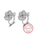 Boucles d'oreilles créoles en argent regardé 925 pour femmes et filles ensemble de fleurs roses Cz