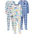 Simple Joys by Carter's Baby Jungen 3-Pack Snug Fit Footed Cotton Pajamas Pyjama-Set, Batik/Haifisch/Meereswelt, 12 Monate (3er Pack)