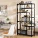 Vintage Brown/ Black 8-Shelf Etagere Bookcase, White Modern Bookshelves with Storage, Tall Display Rack