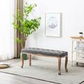 One Allium Way® Bench Wood/Upholstered/Cotton in Brown/Gray | 18.9 H x 44 W x 13.8 D in | Wayfair AC26703A4E984DAD8CF6EE0758E69D7F