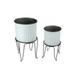 Set Of 2 White / Charcoal Round Metal Tub Planters On Stands - 17.5 X 10 X 10 inches