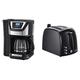 Russell Hobbs Kaffeemaschine mit Mahlwerk Victory (1,5l Glaskanne, 12 Tassen) & Toaster Textures+, 2 extra breite Toastschlitze, Brötchenaufsatz & integrierte Toast-Zange, schwarz