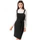 Allegra K Women's Button Front Jumper Dress with Belt Straps Stretchy Suspender Pinafore Overall Dress Black 28