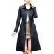 VALIN Women Black Fitted Long Faux Leather Trench Jacket Coat,PQ916,XL