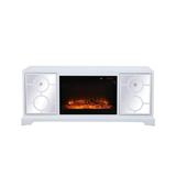 60 in. mirrored TV stand with wood fireplace insert in white - Elegant Lighting MF801WH-F1